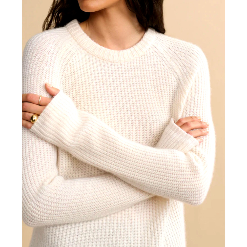 Jenni Kayne L Iconic 100% CASHMERE Fisherman Sweater $425 Ivory Cream White NWT!